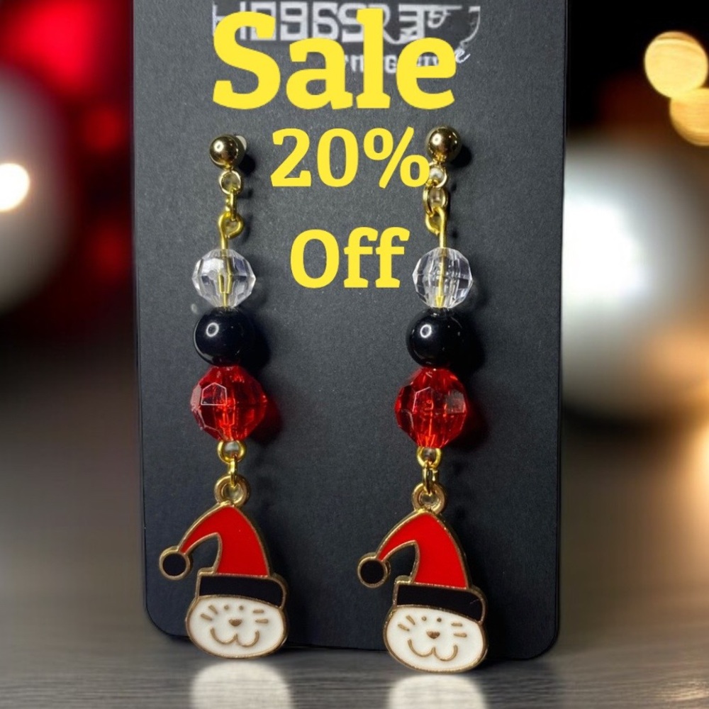 Charming Santa Earrings with Red and Black Beads
